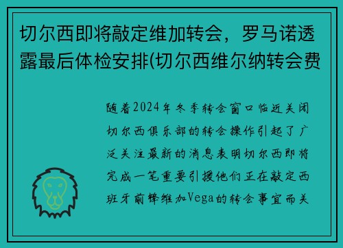 切尔西即将敲定维加转会，罗马诺透露最后体检安排(切尔西维尔纳转会费)