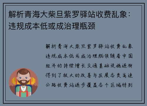 解析青海大柴旦紫罗驿站收费乱象：违规成本低或成治理瓶颈