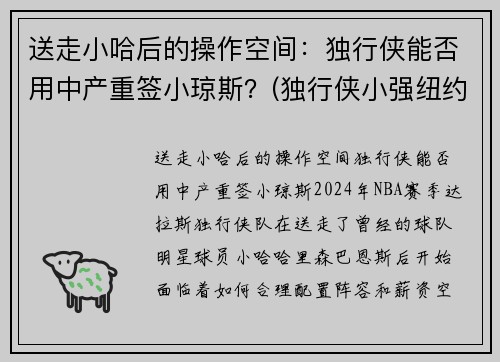 送走小哈后的操作空间：独行侠能否用中产重签小琼斯？(独行侠小强纽约)