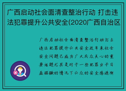 广西启动社会面清查整治行动 打击违法犯罪提升公共安全(2020广西自治区扫黄打非会议)