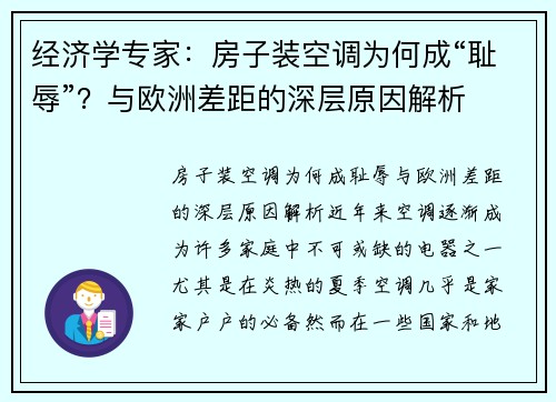 经济学专家：房子装空调为何成“耻辱”？与欧洲差距的深层原因解析